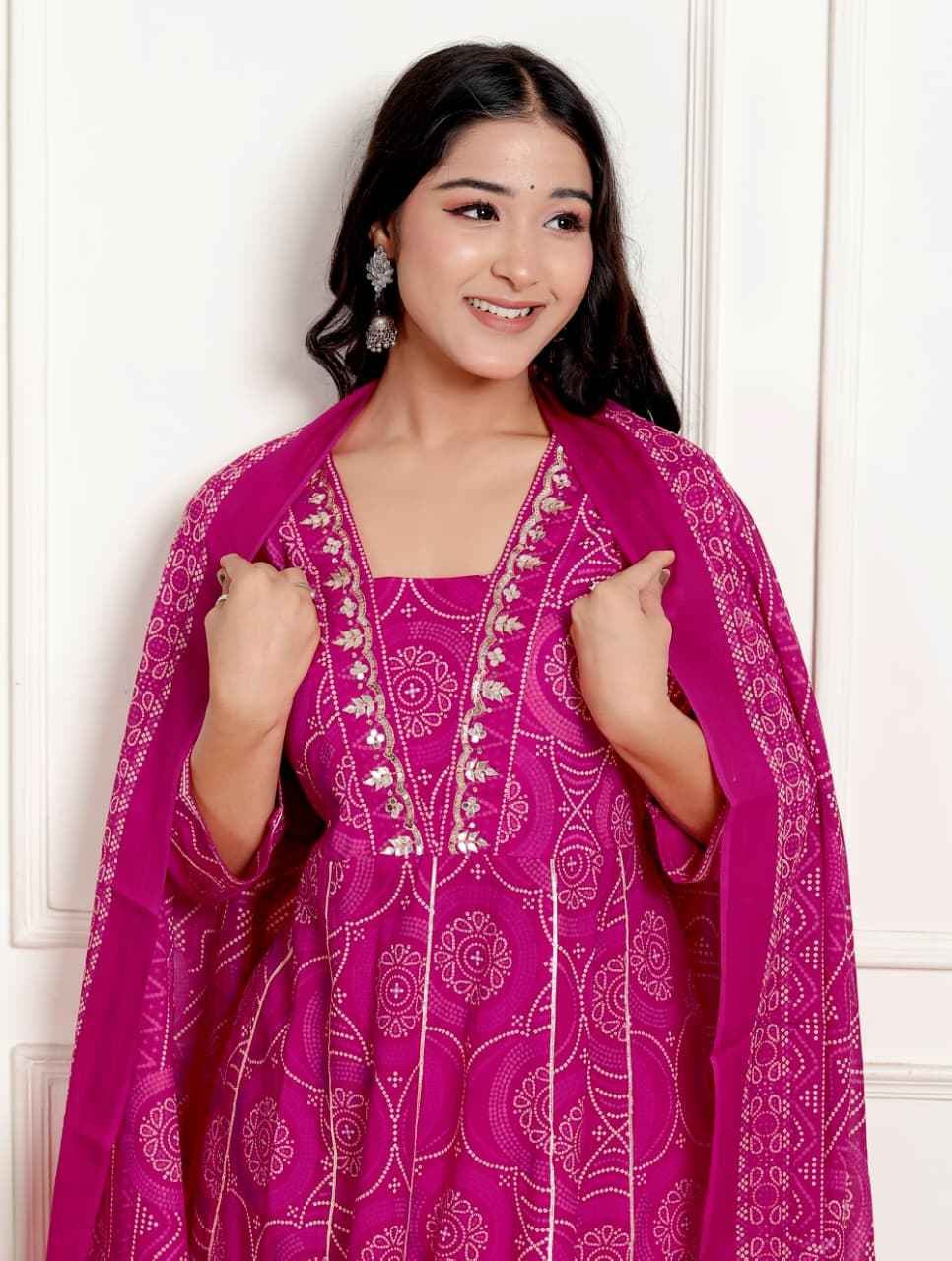 Pink  Bandhej Blossom Grace Set